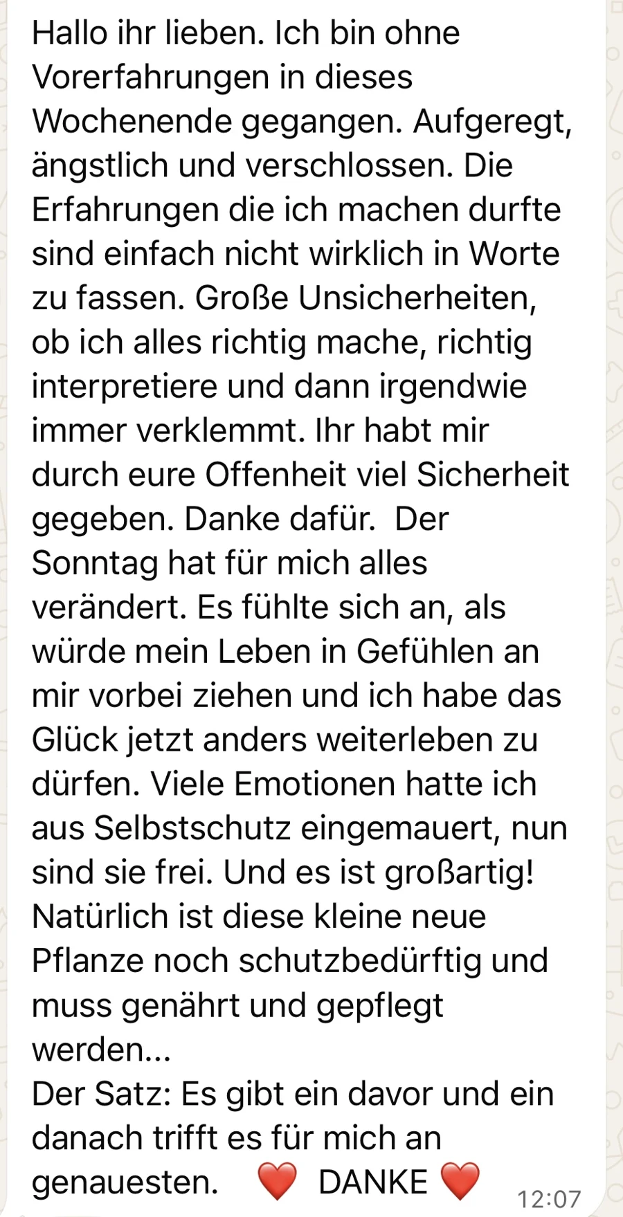 Originalnachricht einer Teilnehmerin aus einem vergangenen Retreat (2)