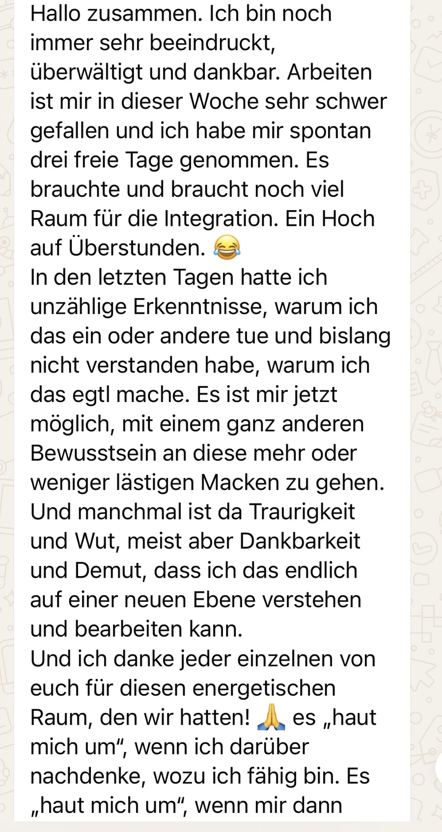 Originalnachricht einer Teilnehmerin aus einem vergangenen Retreat (1)