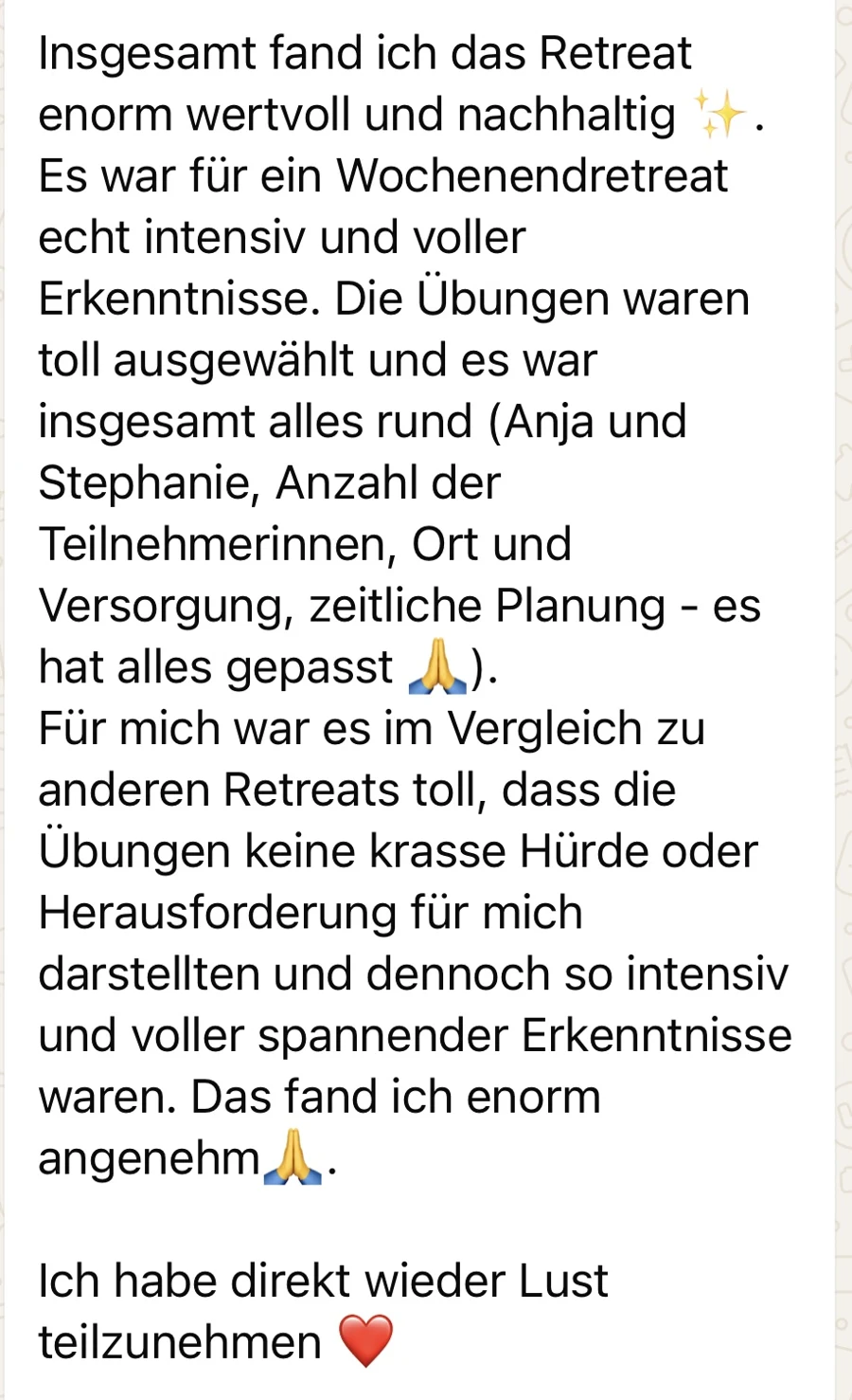 Originalnachricht einer Teilnehmerin aus einem vergangenen Retreat (4)