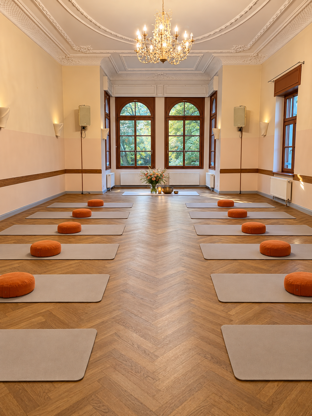 Der Meditationsraum mit Matten und Kissen
